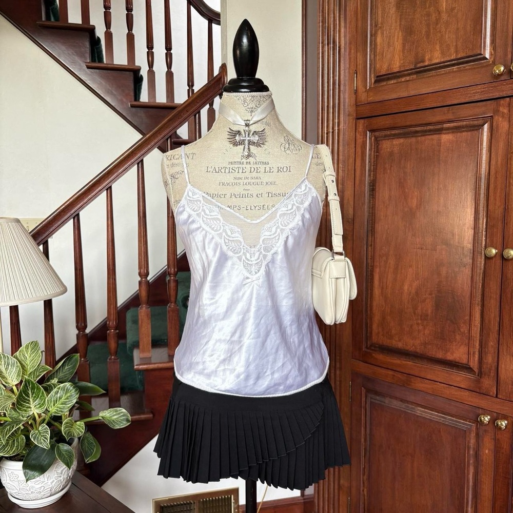 Vtg White Satin Tank Cami Sleep Top